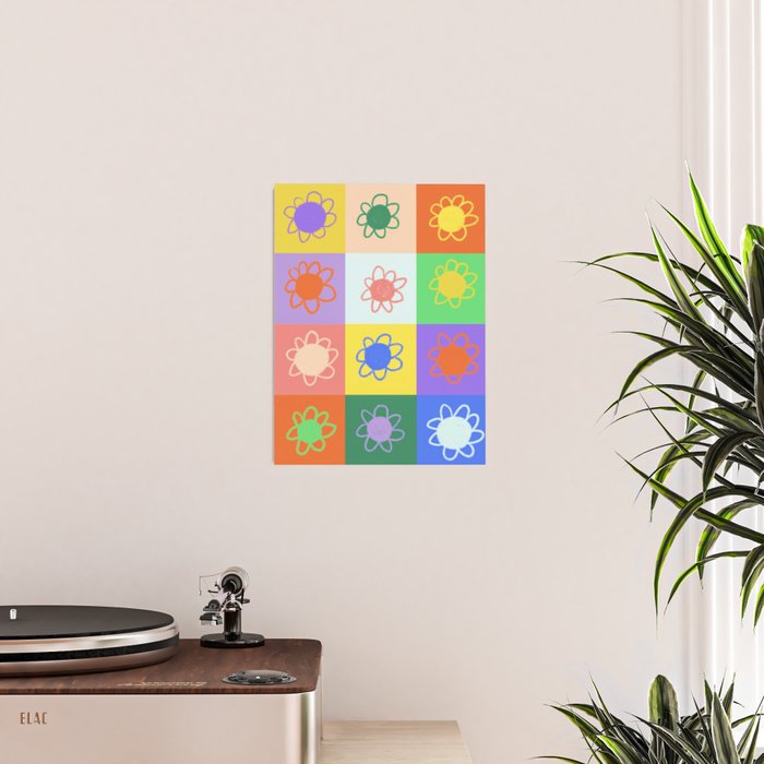 Floral checkerboard pattern Poster Gallery Image 2