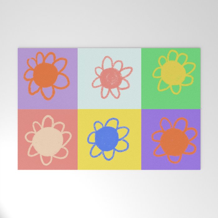 Floral checkerboard pattern Welcome Mat Gallery Image 1