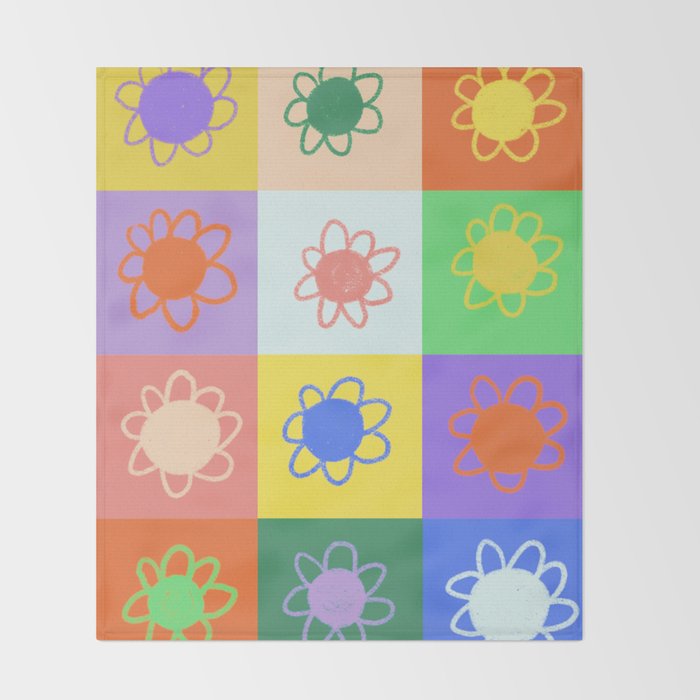 Floral checkerboard pattern Throw Blanket Gallery Image 2