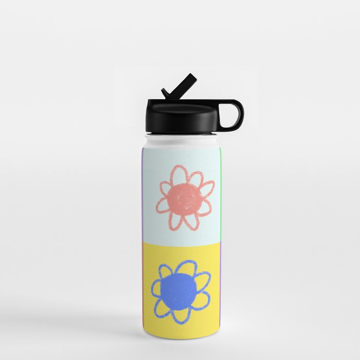 Floral checkerboard pattern Water Bottle Gallery Image 1
