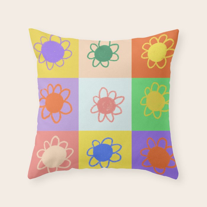 Floral checkerboard pattern Throw Pillow Gallery Image 1