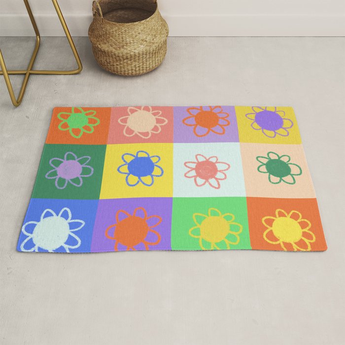 Floral checkerboard pattern Rug Gallery Image 1