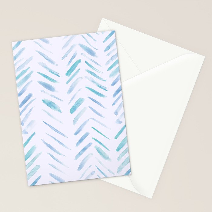 Baby blue and teal herringbone - watercolor brush strokes Stationery Card Gallery Image 2