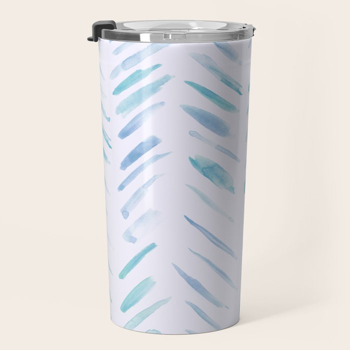 Baby blue and teal herringbone - watercolor brush strokes Travel Mug Gallery Image 3