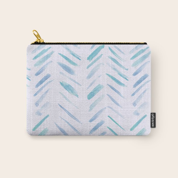 Baby blue and teal herringbone - watercolor brush strokes Carry All Pouch Gallery Image 1