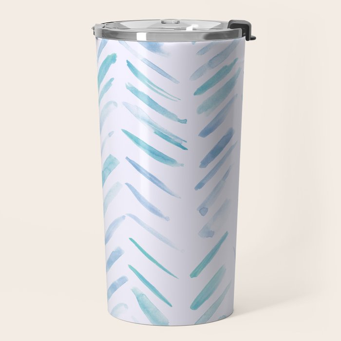 Baby blue and teal herringbone - watercolor brush strokes Travel Mug Gallery Image 2