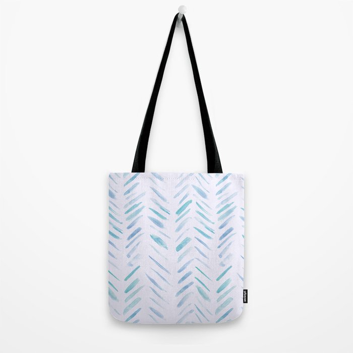 Baby blue and teal herringbone - watercolor brush strokes Tote Bag Gallery Image 2