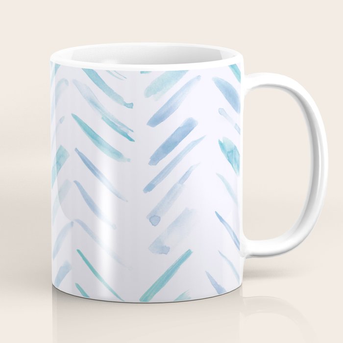 Baby blue and teal herringbone - watercolor brush strokes Coffee Mug Gallery Image 1