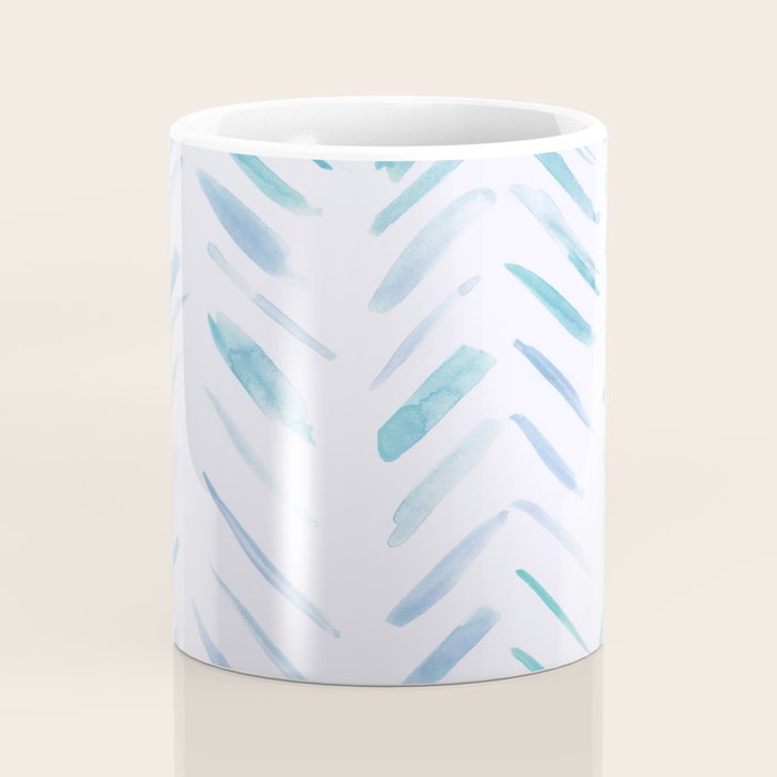 Baby blue and teal herringbone - watercolor brush strokes Coffee Mug Gallery Image 4