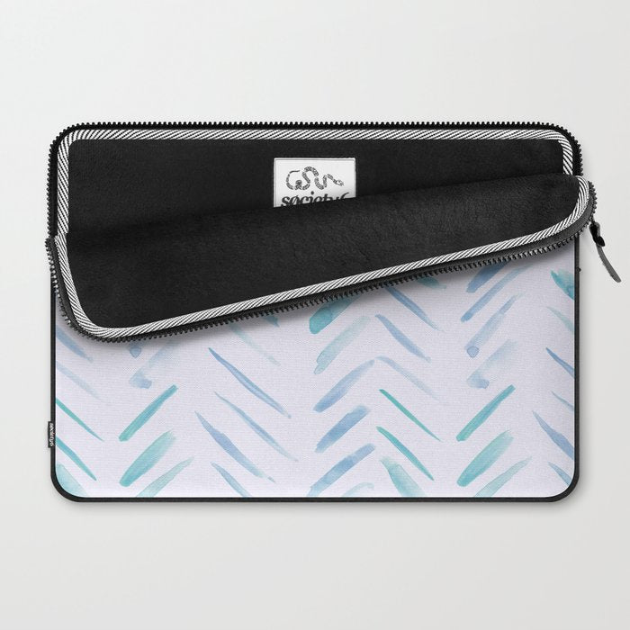 Baby blue and teal herringbone - watercolor brush strokes Laptop Sleeve Gallery Image 2