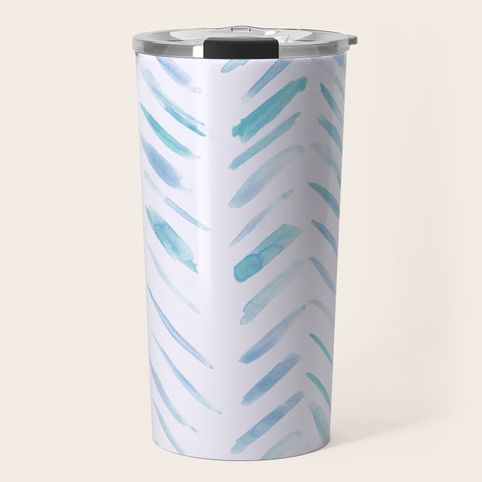 Baby blue and teal herringbone - watercolor brush strokes Travel Mug Gallery Image 1