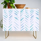 Baby blue and teal herringbone - watercolor brush strokes Credenza Gallery Image 1