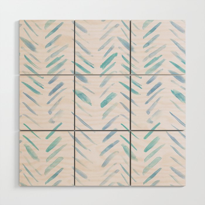 Baby blue and teal herringbone - watercolor brush strokes Wood Wall Art Gallery Image 1