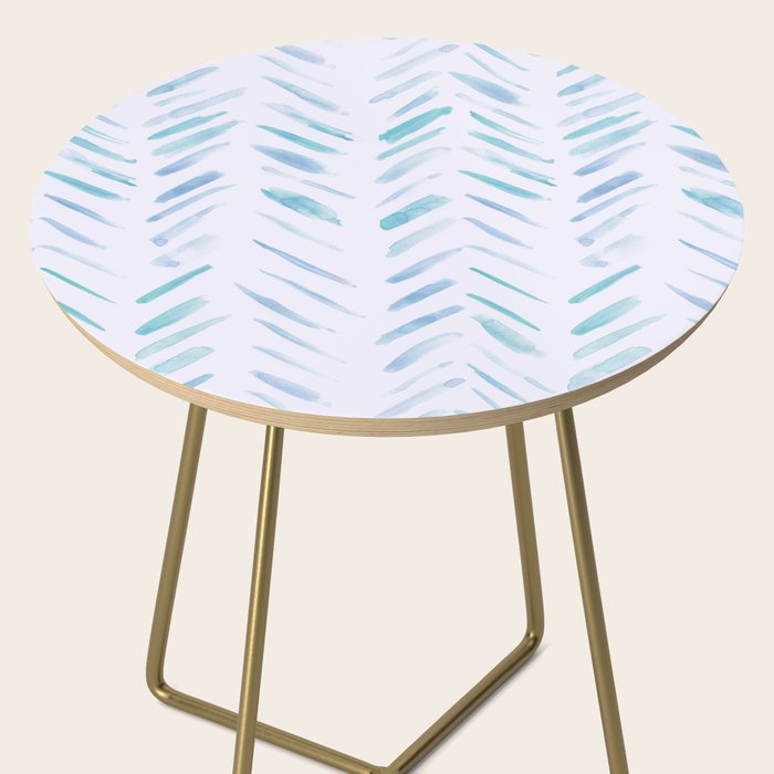 Baby blue and teal herringbone - watercolor brush strokes Side Table Gallery Image 2