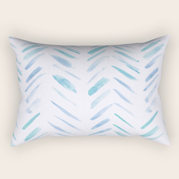 Baby blue and teal herringbone - watercolor brush strokes Rectangular Pillow Gallery Image 1