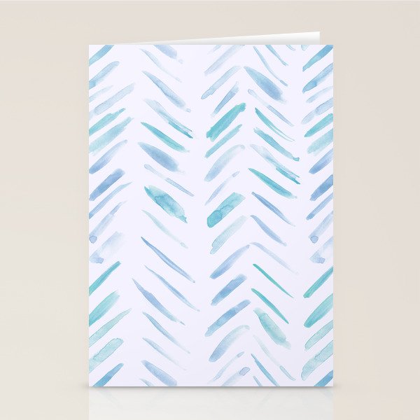 Baby blue and teal herringbone - watercolor brush strokes Stationery Card Gallery Image 2