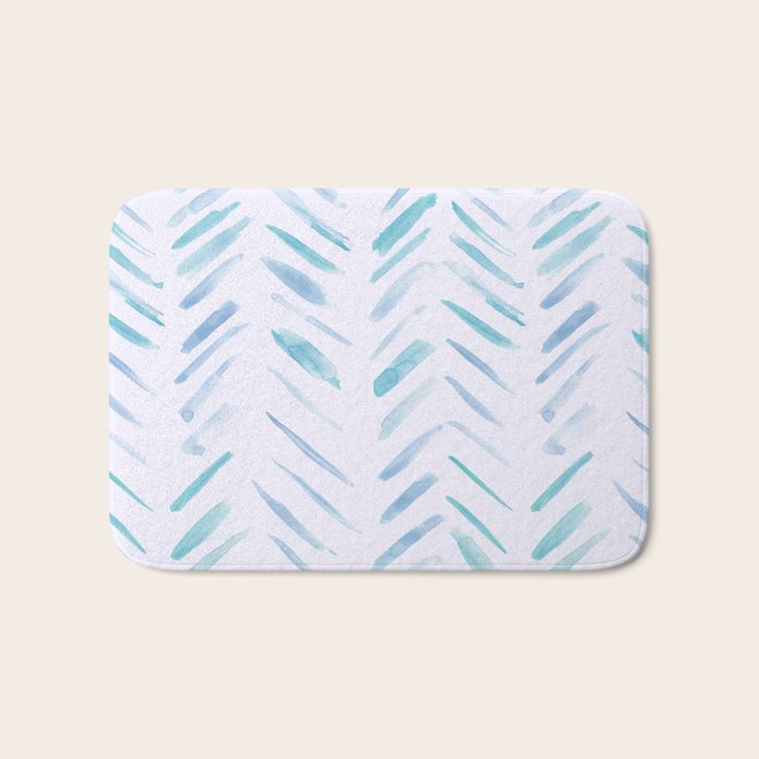 Baby blue and teal herringbone - watercolor brush strokes Bath Mat Gallery Image 1