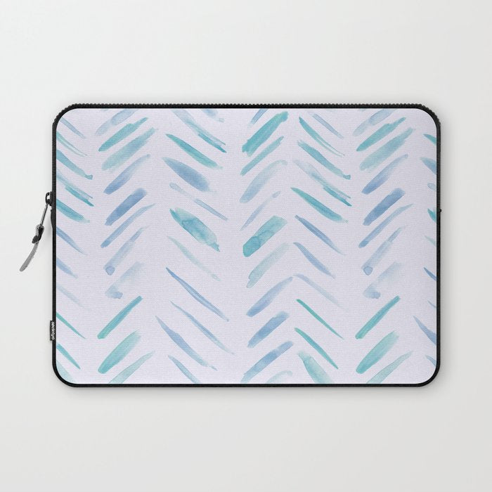 Baby blue and teal herringbone - watercolor brush strokes Laptop Sleeve Gallery Image 1