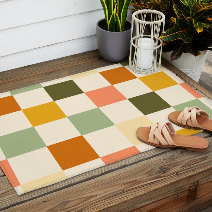 Vintage Checkerboard Pattern Outdoor Rug Gallery Image 2