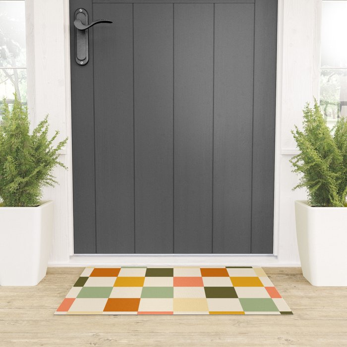 Vintage Checkerboard Pattern Welcome Mat Gallery Image 3