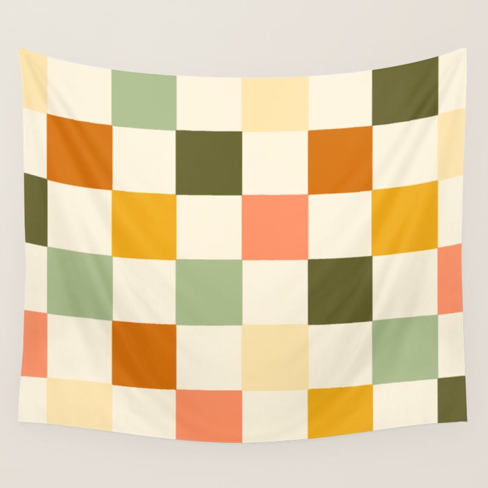 Vintage Checkerboard Pattern Wall Tapestry Gallery Image 4
