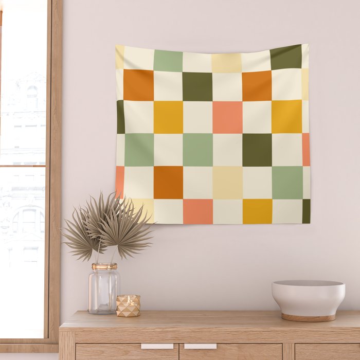 Vintage Checkerboard Pattern Wall Tapestry Gallery Image 2