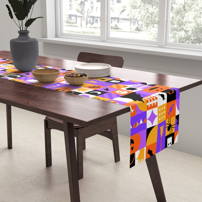 Geometric halloween mosaic pattern Table Runner Gallery Image 2