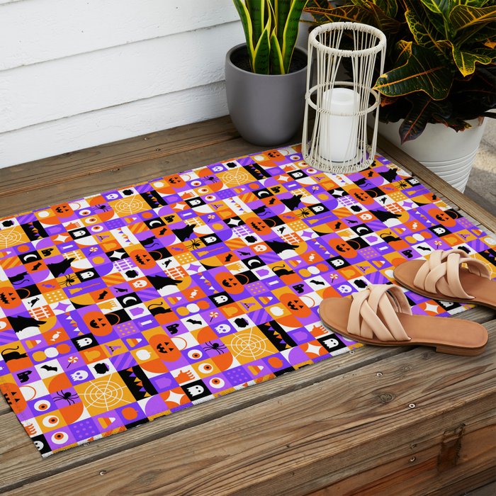 Geometric halloween mosaic pattern Outdoor Rug Gallery Image 2