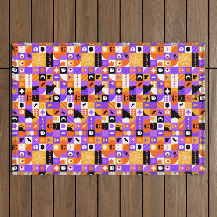 Geometric halloween mosaic pattern Outdoor Rug Gallery Image 1