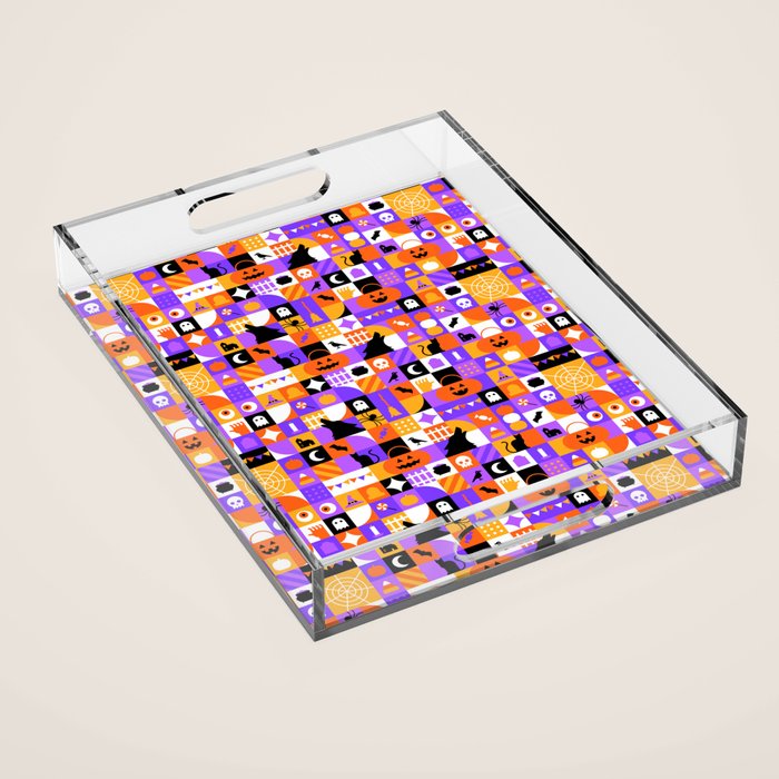 Geometric halloween mosaic pattern Acrylic Tray Gallery Image 1