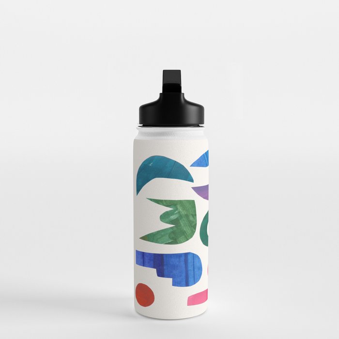 'Night Garden' Abstract Colorful Paper Collage Mid Century Fun Minimal Shapes by Ejaaz Haniff Water Bottle Gallery Image 3