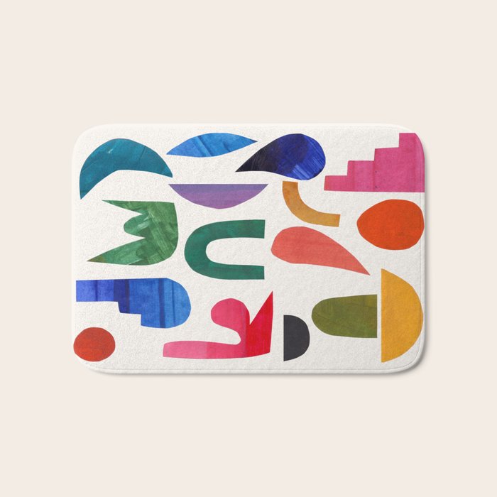 'Night Garden' Abstract Colorful Paper Collage Mid Century Fun Minimal Shapes by Ejaaz Haniff Bath Mat Gallery Image 1
