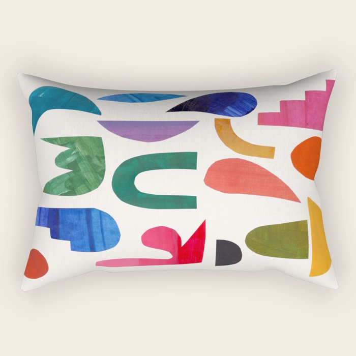 'Night Garden' Abstract Colorful Paper Collage Mid Century Fun Minimal Shapes by Ejaaz Haniff Rectangular Pillow Gallery Image 2