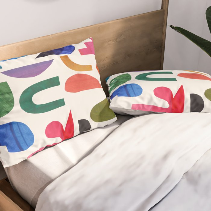 'Night Garden' Abstract Colorful Paper Collage Mid Century Fun Minimal Shapes by Ejaaz Haniff Pillow Sham Gallery Image 2