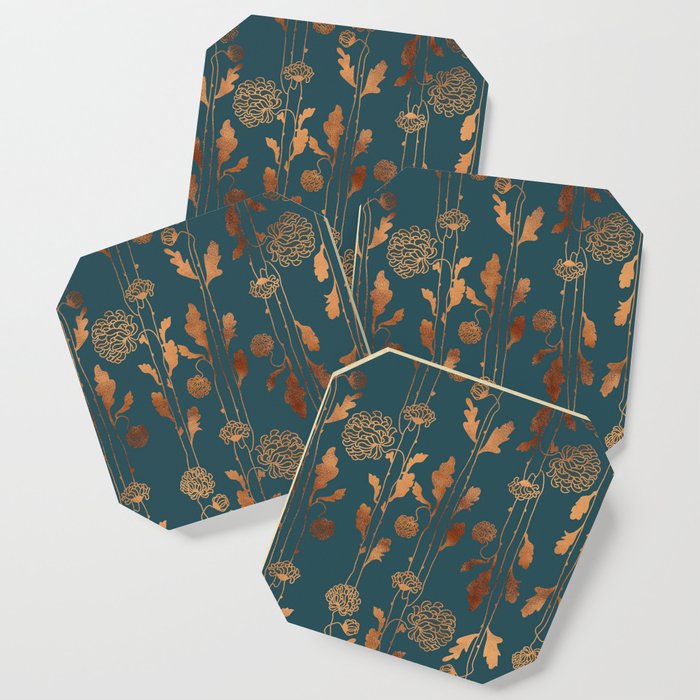 Art Deco Copper Flowers  Coaster Gallery Image 1