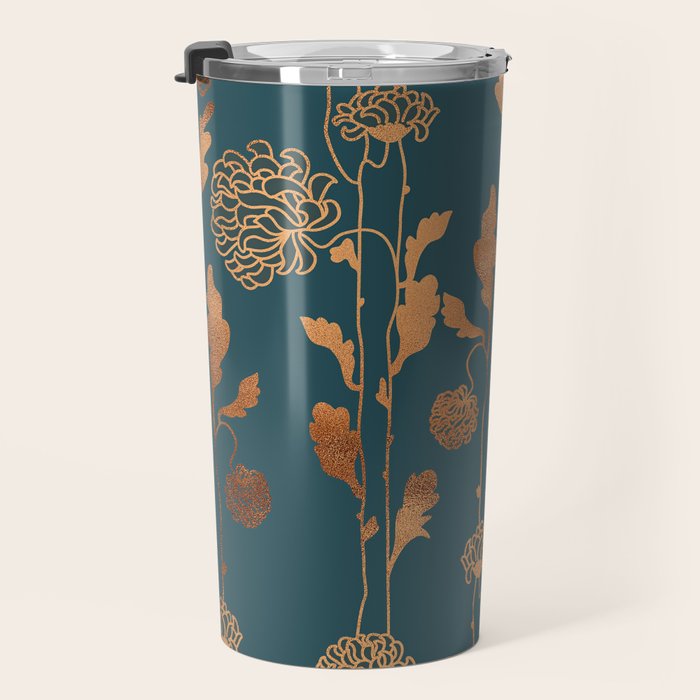 Art Deco Copper Flowers  Travel Mug Gallery Image 3