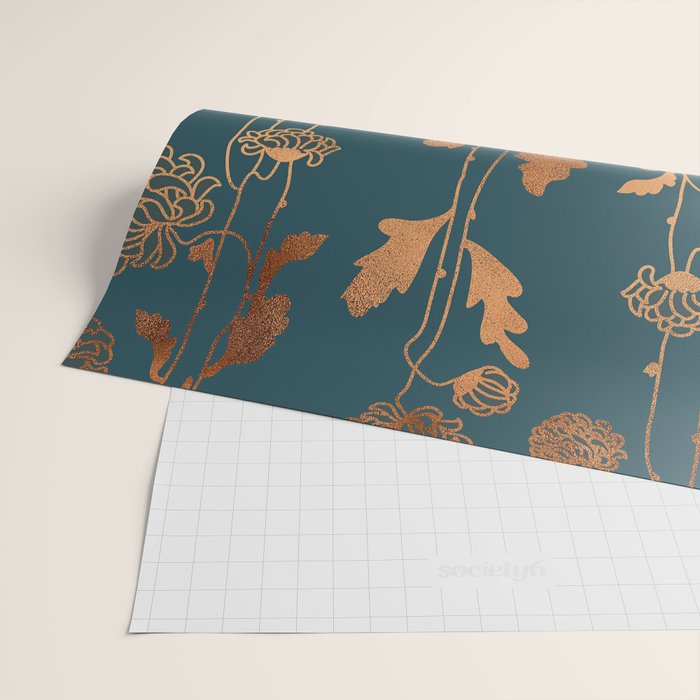 Art Deco Copper Flowers  Wrapping Paper Gallery Image 2