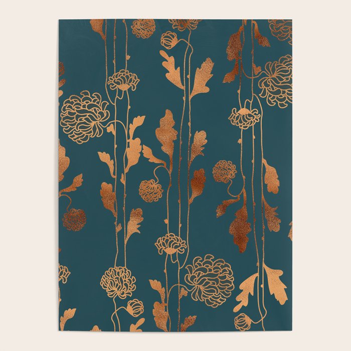 Art Deco Copper Flowers  Poster Gallery Image 1