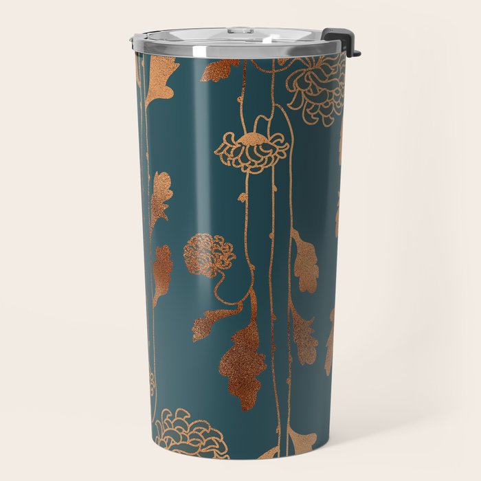 Art Deco Copper Flowers  Travel Mug Gallery Image 2