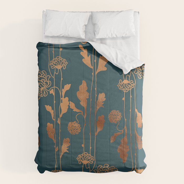 Art Deco Copper Flowers  Comforter Gallery Image 6