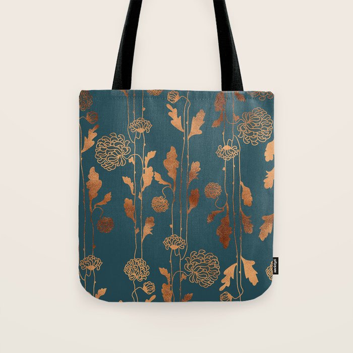 Art Deco Copper Flowers  Tote Bag Gallery Image 1