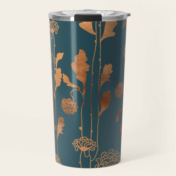 Art Deco Copper Flowers  Travel Mug Gallery Image 1