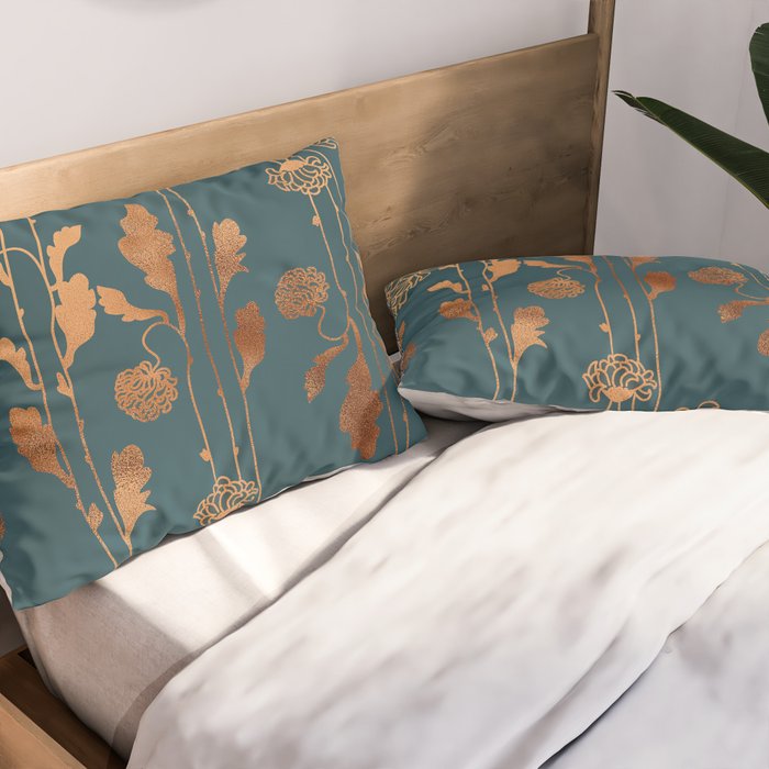 Art Deco Copper Flowers  Pillow Sham Gallery Image 2