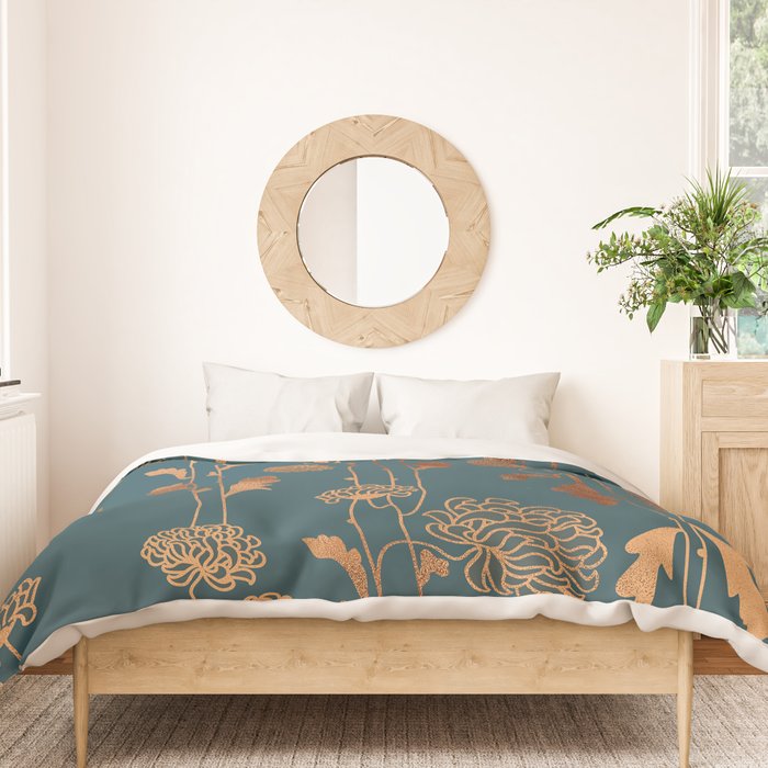 Art Deco Copper Flowers  Duvet Cover Gallery Image 3