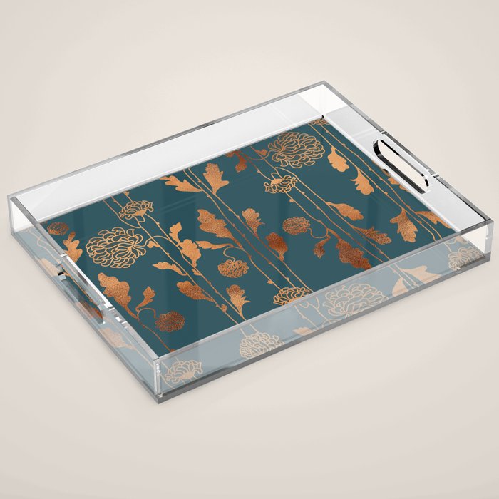 Art Deco Copper Flowers  Acrylic Tray Gallery Image 1