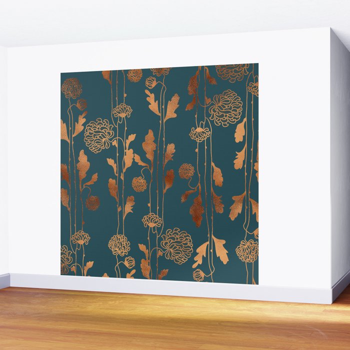 Art Deco Copper Flowers  Wall Mural Gallery Image 2