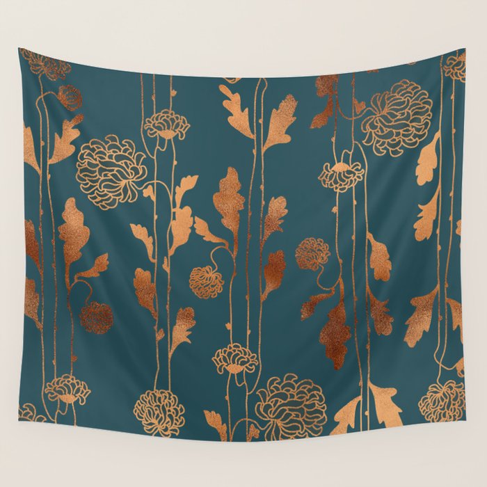 Art Deco Copper Flowers  Wall Tapestry Gallery Image 4