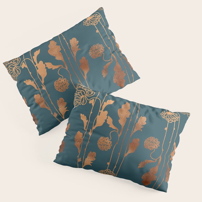 Art Deco Copper Flowers  Pillow Sham Gallery Image 1
