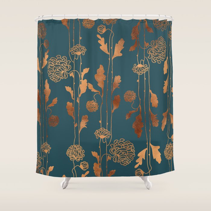 Art Deco Copper Flowers  Shower Curtain Gallery Image 1