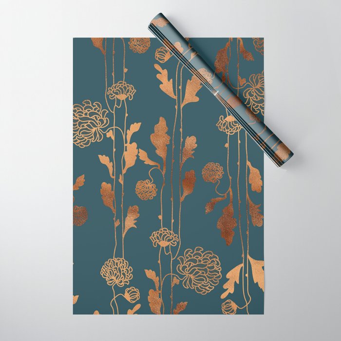 Art Deco Copper Flowers  Wrapping Paper Gallery Image 1